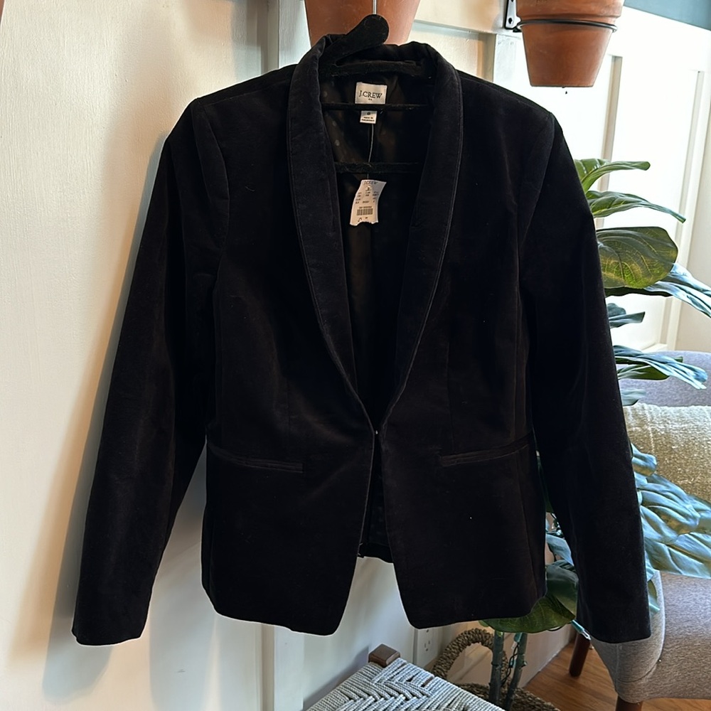 J Crew Black Velvet Broad Blazer Size 8